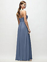 Rear View Thumbnail - Larkspur Blue High-Neck Halter Chiffon Maxi Dress with Adjustable Spaghetti Straps