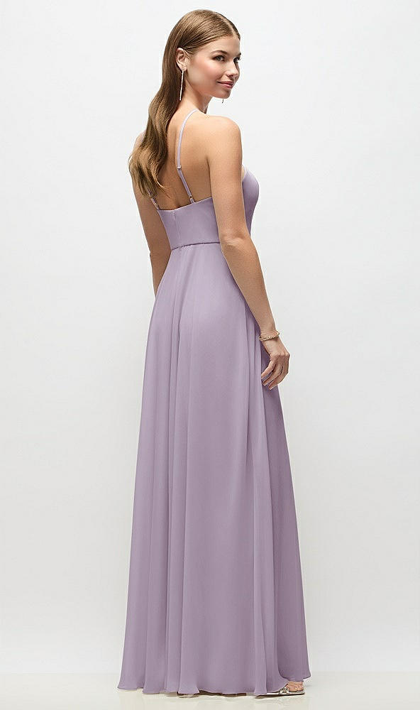 Back View - Lilac Haze High-Neck Halter Chiffon Maxi Dress with Adjustable Spaghetti Straps