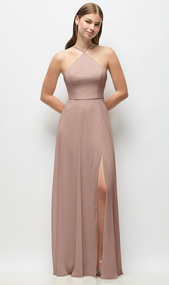 Front View - Neu Nude High-Neck Halter Chiffon Maxi Dress with Adjustable Spaghetti Straps