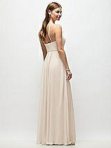 Rear View Thumbnail - Oat High-Neck Halter Chiffon Maxi Dress with Adjustable Spaghetti Straps