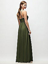 Rear View Thumbnail - Olive Green High-Neck Halter Chiffon Maxi Dress with Adjustable Spaghetti Straps
