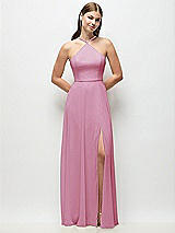 Front View Thumbnail - Powder Pink High-Neck Halter Chiffon Maxi Dress with Adjustable Spaghetti Straps