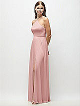 Side View Thumbnail - Rose High-Neck Halter Chiffon Maxi Dress with Adjustable Spaghetti Straps