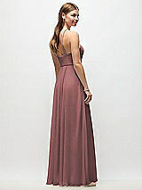 Rear View Thumbnail - Rosewood High-Neck Halter Chiffon Maxi Dress with Adjustable Spaghetti Straps