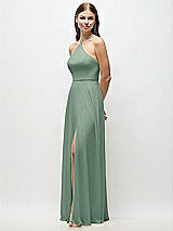 Side View Thumbnail - Seagrass High-Neck Halter Chiffon Maxi Dress with Adjustable Spaghetti Straps