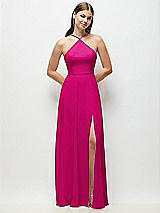Front View Thumbnail - Think Pink High-Neck Halter Chiffon Maxi Dress with Adjustable Spaghetti Straps