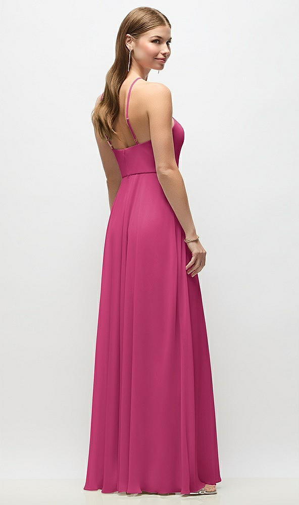 Back View - Tea Rose High-Neck Halter Chiffon Maxi Dress with Adjustable Spaghetti Straps