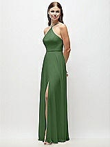 Side View Thumbnail - Vineyard Green High-Neck Halter Chiffon Maxi Dress with Adjustable Spaghetti Straps