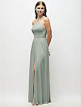 Side View Thumbnail - Willow Green High-Neck Halter Chiffon Maxi Dress with Adjustable Spaghetti Straps