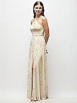 Side View Thumbnail - Butter Yellow Floral High-Neck Halter Floral Chiffon Maxi Dress with Adjustable Spaghetti Straps