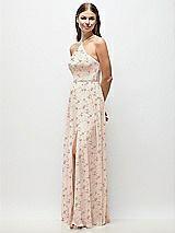 Side View Thumbnail - Coquette Floral Print High-Neck Halter Floral Chiffon Maxi Dress with Adjustable Spaghetti Straps