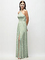 Side View Thumbnail - Vintage Primrose Sage High-Neck Halter Floral Chiffon Maxi Dress with Adjustable Spaghetti Straps