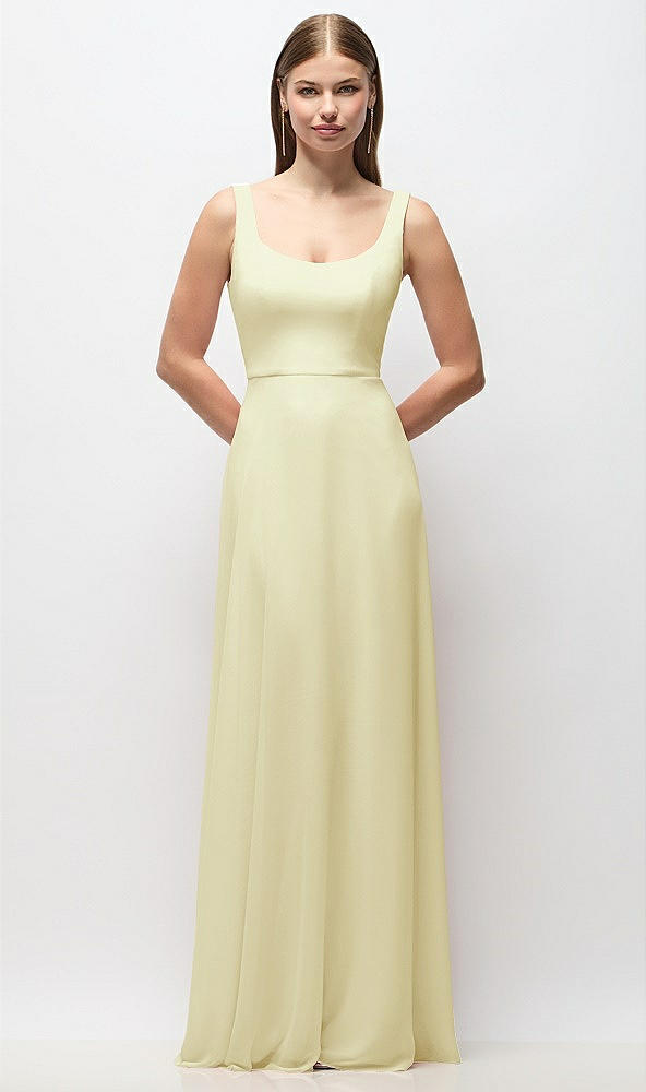 Front View - Butter Yellow Scoop Neck Tank Strap Chiffon Maxi Dress