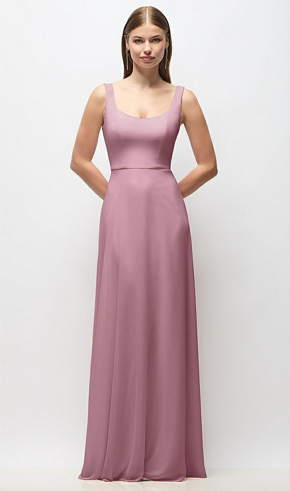 Front View - Dusty Pink Scoop Neck Tank Strap Chiffon Maxi Dress