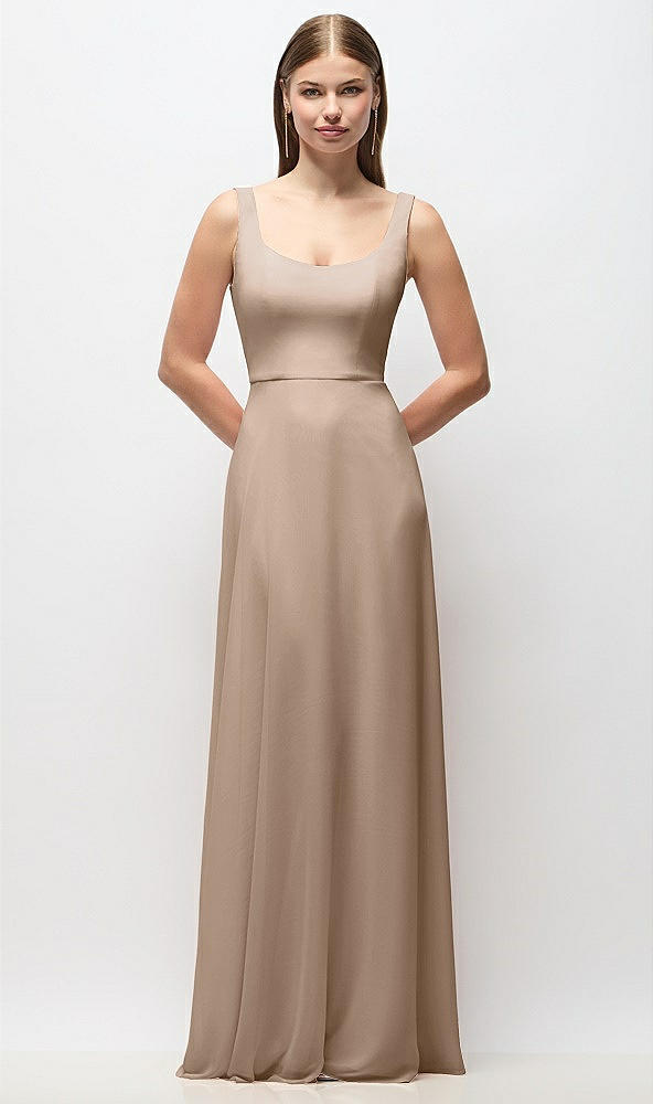 Front View - Topaz Scoop Neck Tank Strap Chiffon Maxi Dress