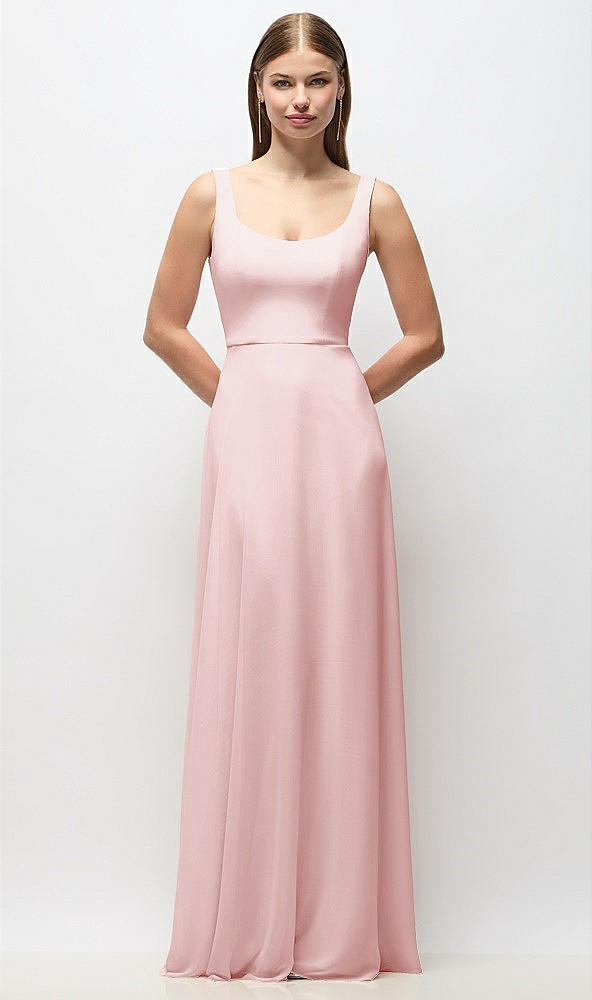 Front View - Ballet Pink Scoop Neck Tank Strap Chiffon Maxi Dress