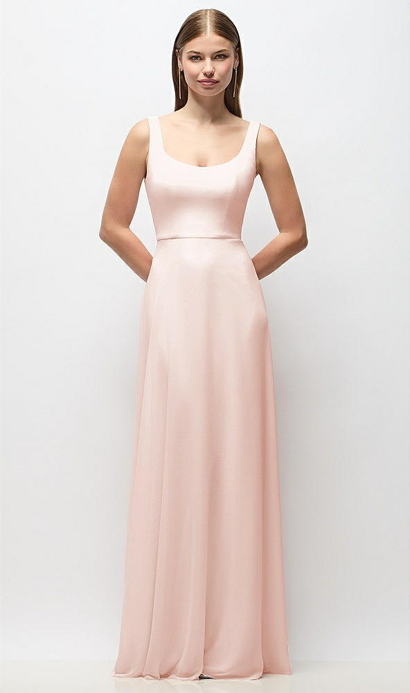 Front View - Blush Scoop Neck Tank Strap Chiffon Maxi Dress