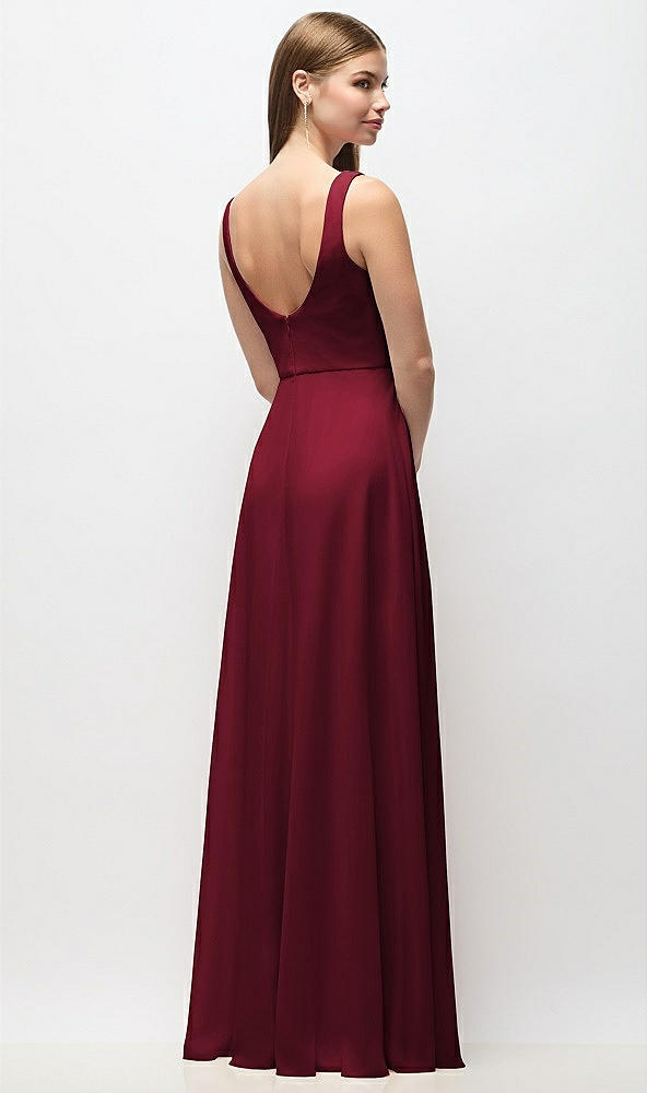 Back View - Burgundy Scoop Neck Tank Strap Chiffon Maxi Dress