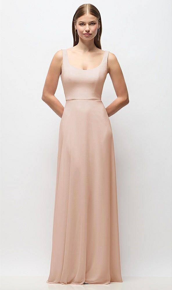 Front View - Cameo Scoop Neck Tank Strap Chiffon Maxi Dress