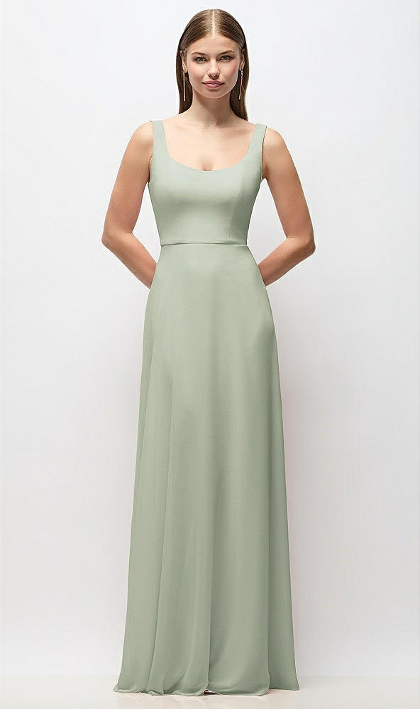 Front View - Celadon Scoop Neck Tank Strap Chiffon Maxi Dress