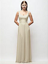 Front View Thumbnail - Champagne Scoop Neck Tank Strap Chiffon Maxi Dress