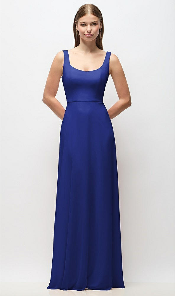 Front View - Cobalt Blue Scoop Neck Tank Strap Chiffon Maxi Dress
