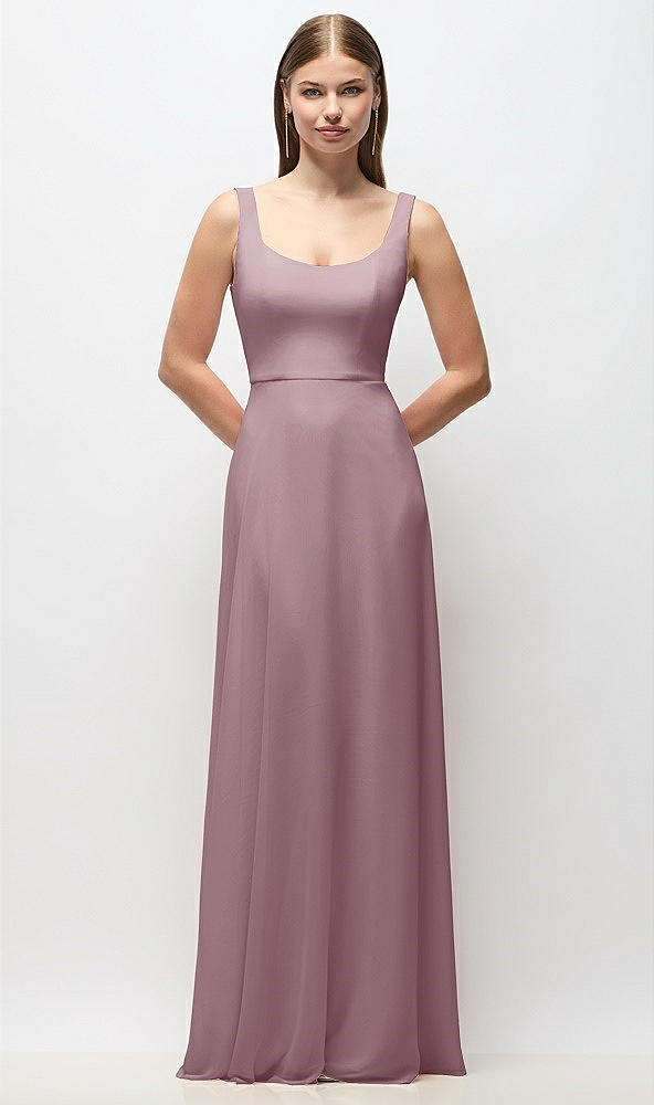 Front View - Dusty Rose Scoop Neck Tank Strap Chiffon Maxi Dress