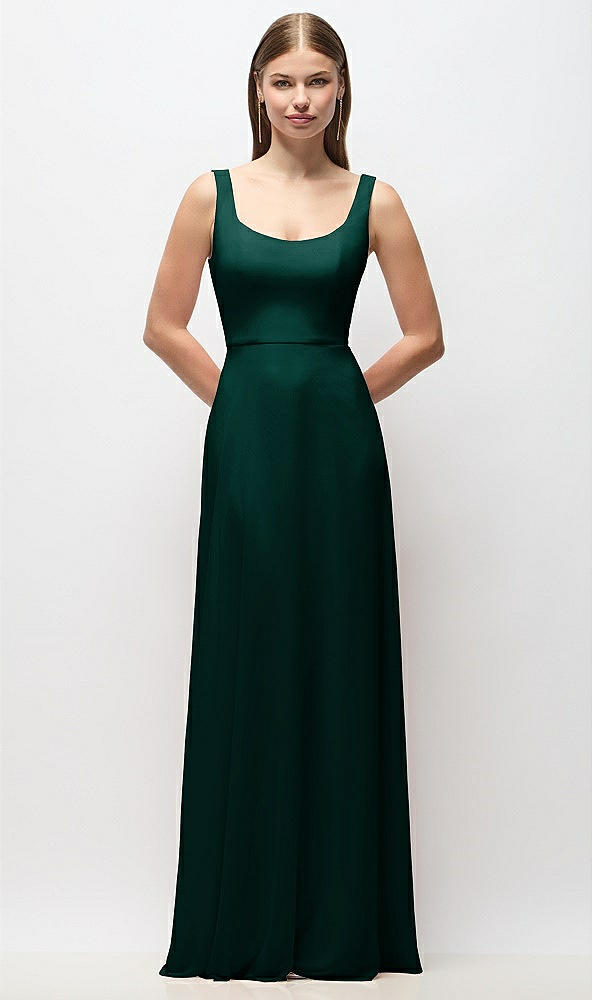Front View - Evergreen Scoop Neck Tank Strap Chiffon Maxi Dress