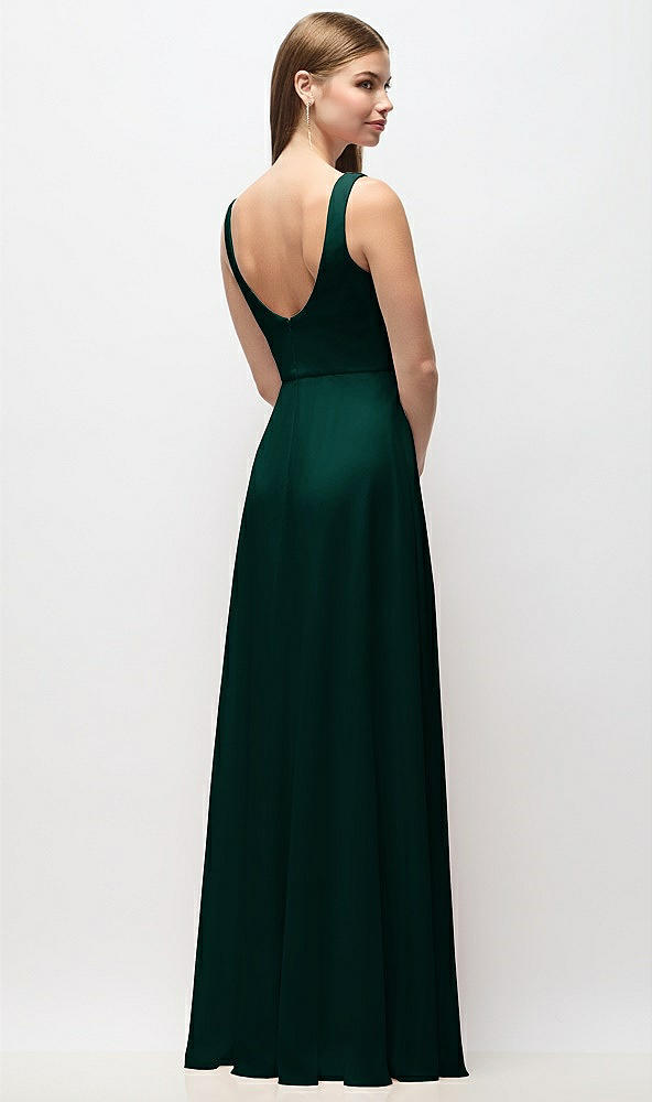 Back View - Evergreen Scoop Neck Tank Strap Chiffon Maxi Dress