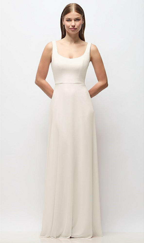 Front View - Ivory Scoop Neck Tank Strap Chiffon Maxi Dress