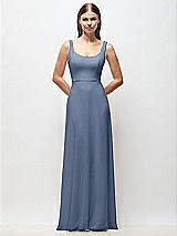 Front View Thumbnail - Larkspur Blue Scoop Neck Tank Strap Chiffon Maxi Dress