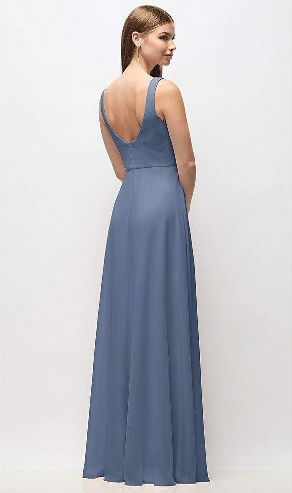 Back View - Larkspur Blue Scoop Neck Tank Strap Chiffon Maxi Dress