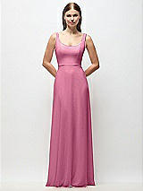 Front View Thumbnail - Orchid Pink Scoop Neck Tank Strap Chiffon Maxi Dress