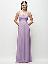 Front View Thumbnail - Pale Purple Scoop Neck Tank Strap Chiffon Maxi Dress