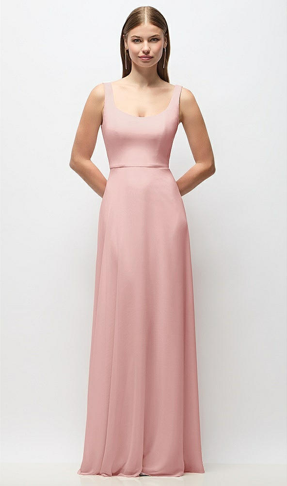 Front View - Rose Scoop Neck Tank Strap Chiffon Maxi Dress