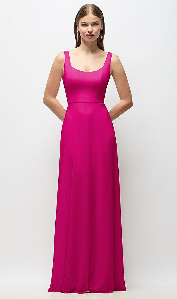 Front View - Think Pink Scoop Neck Tank Strap Chiffon Maxi Dress