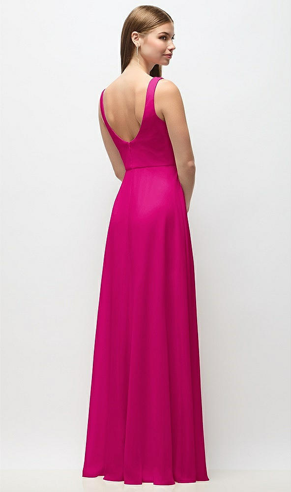 Back View - Think Pink Scoop Neck Tank Strap Chiffon Maxi Dress