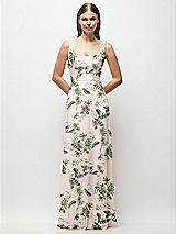 Front View Thumbnail - Palm Beach Print Scoop Neck Tank Strap Floral Chiffon Maxi Dress