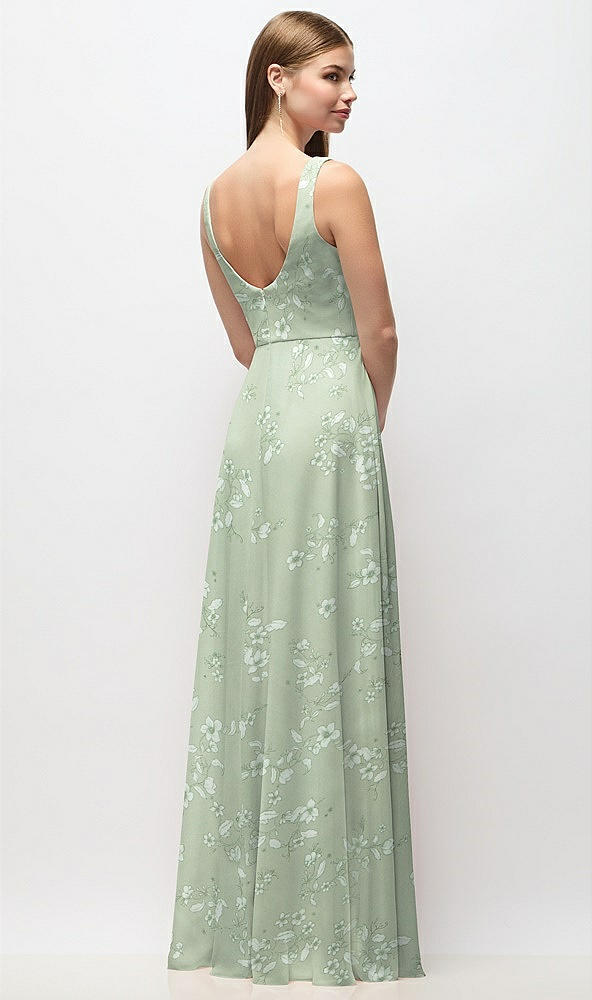 Back View - Vintage Primrose Sage Scoop Neck Tank Strap Floral Chiffon Maxi Dress