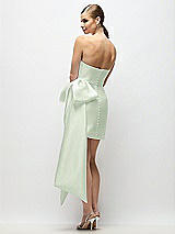 Rear View Thumbnail - Mint Green Strapless Pleated Draped Satin Mini Dress with Dramatic Long Tail Bow & Covered Buttons