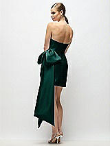 Rear View Thumbnail - Evergreen Strapless Pleated Draped Satin Mini Dress with Dramatic Long Tail Bow & Covered Buttons