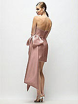 Rear View Thumbnail - Neu Nude Strapless Pleated Draped Satin Mini Dress with Dramatic Long Tail Bow & Covered Buttons
