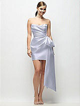Alt View 1 Thumbnail - Silver Dove Strapless Pleated Draped Satin Mini Dress with Dramatic Long Tail Bow & Covered Buttons