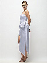 Side View Thumbnail - Silver Dove Strapless Pleated Draped Satin Mini Dress with Dramatic Long Tail Bow & Covered Buttons