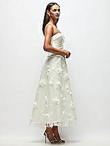 Side View Thumbnail - Ivory Strapless Little White Dress with Drop Waist Satin Corset Over Floral Tulle Midi Skirt
