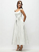 Side View Thumbnail - Off White Shaped Strap Boned Corset Embossed Floral Jacquard Bride Dress with Full Midi Skirt & Sash