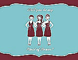 Front View Thumbnail - Burgundy & Spa Will You Be My Maid of Honor Card - Girls