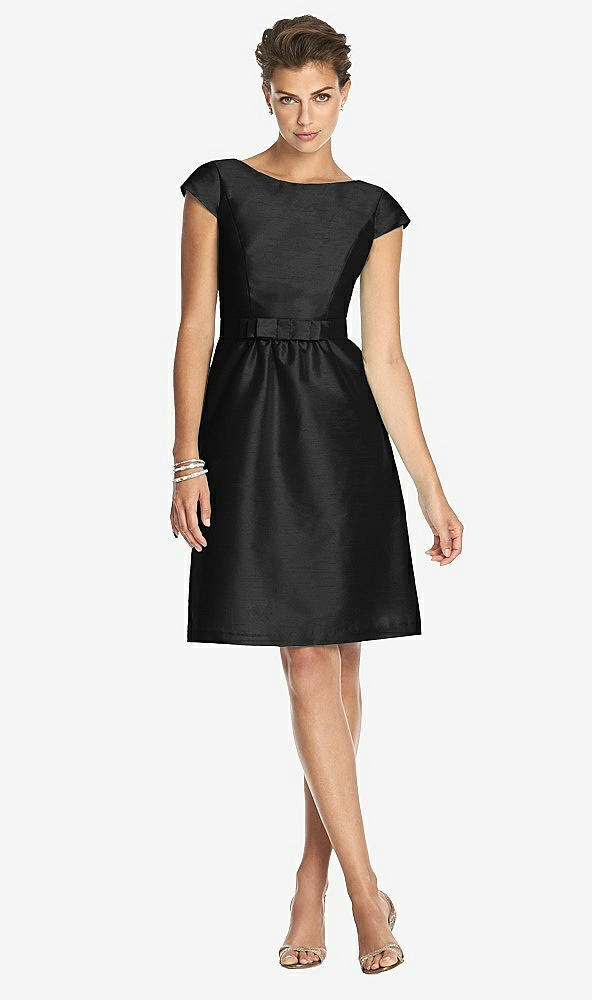 Front View - Black Bateau Neck Cap Sleeves Cocktail Bridesmaid Dress 