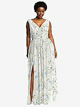Front View Thumbnail - Bleu Garden Sleeveless Draped Chiffon Maxi Dress with Front Slit