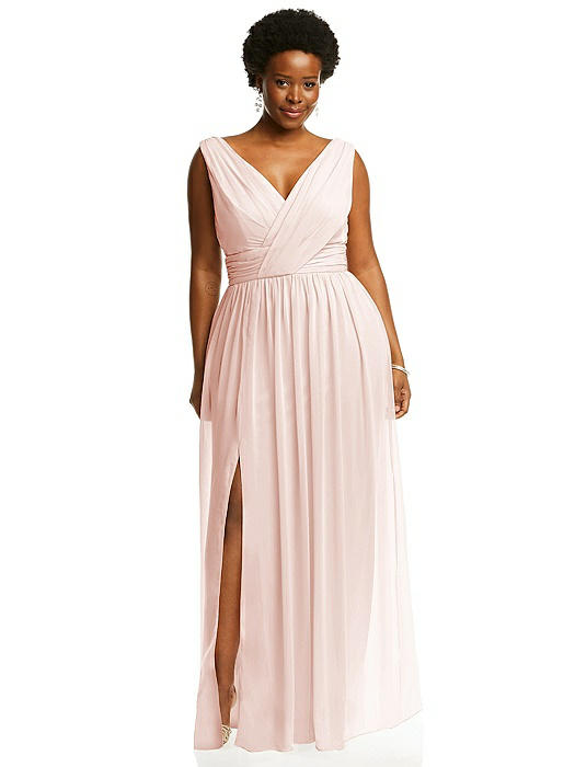 Sleeveless Draped Chiffon Maxi Dress with Front Slit